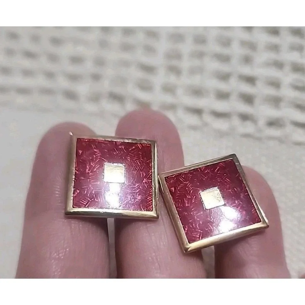 Vintage Manleigh Red Gold Square Retro Cufflinks